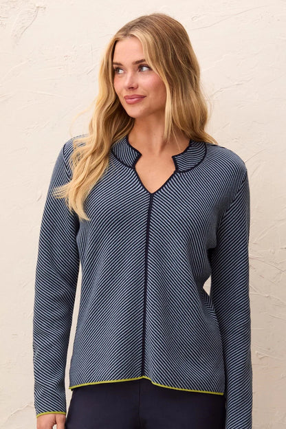 Textured Diagonal Stripe Split Neck Sweater. Style TR3184O-576