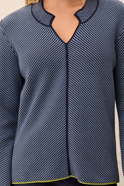 Textured Diagonal Stripe Split Neck Sweater. Style TR3184O-576