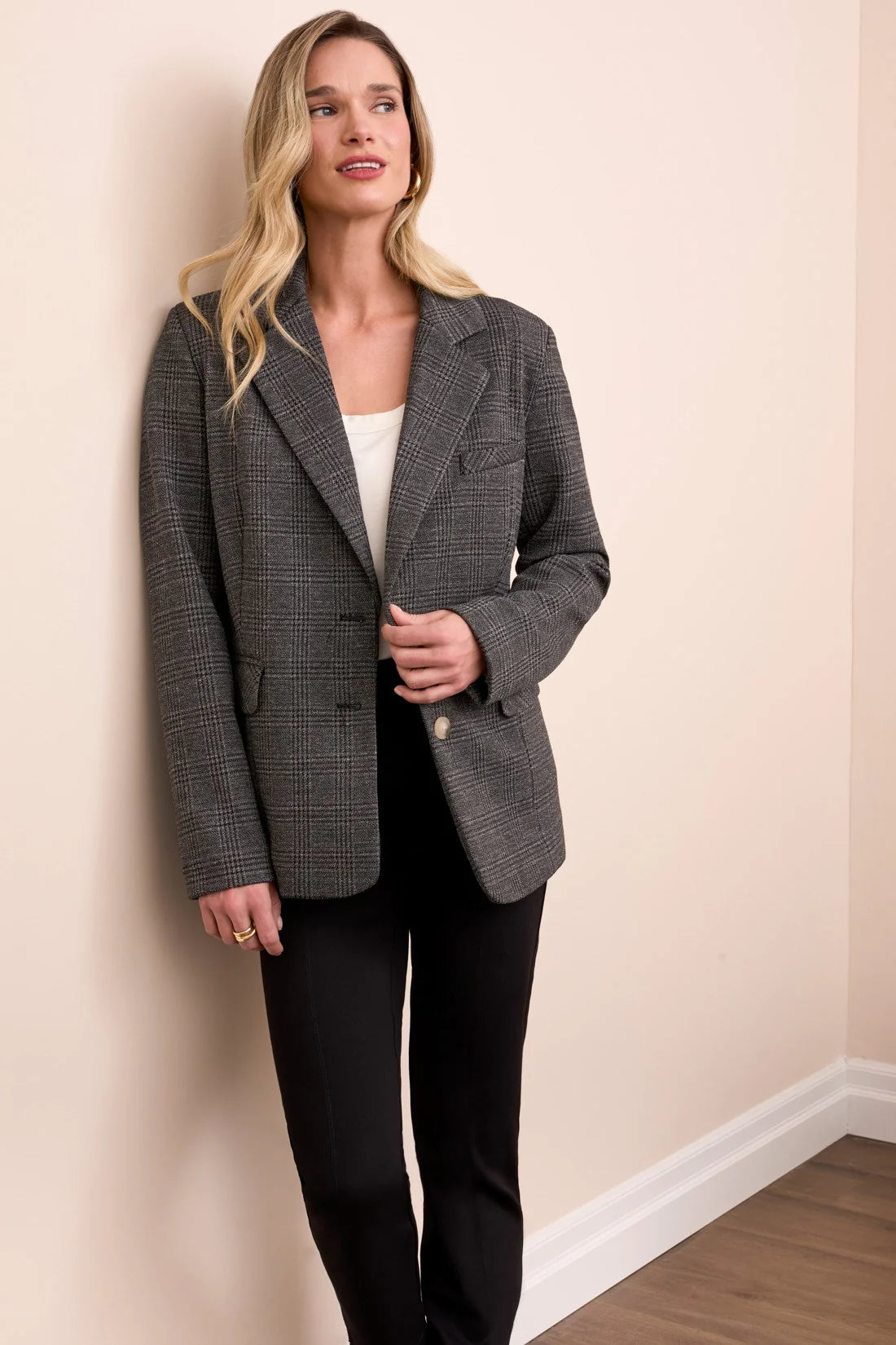 Textured Knit Roll-Sleeve Lined Blazer. Style TR2348O-8332
