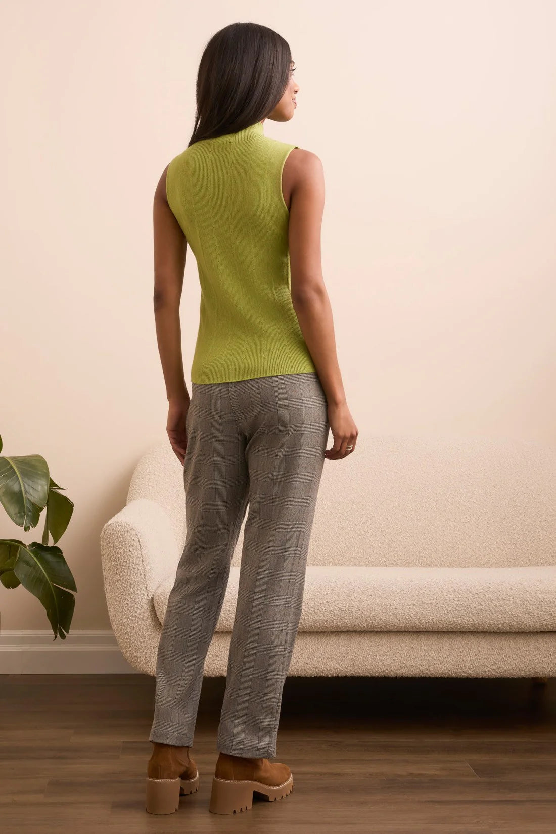 Sleeveless Mock Neck Ribbed Top. Style TR1561O-3833