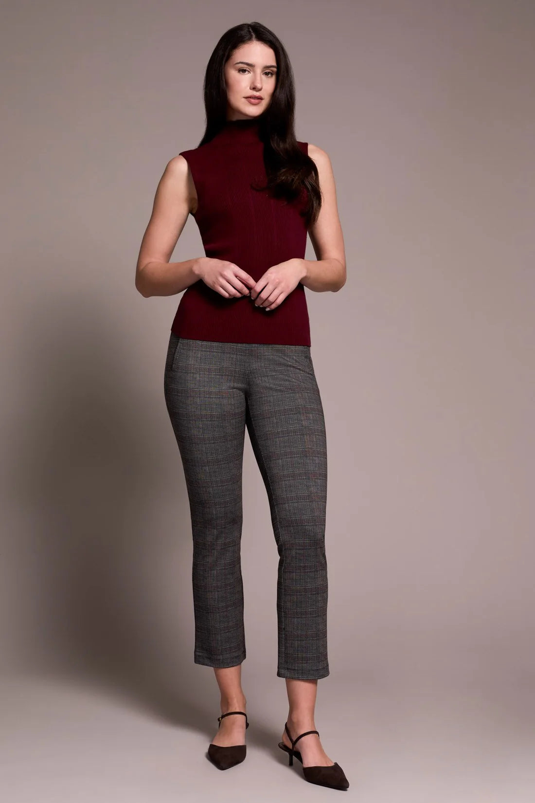 Sleeveless Mock Neck Ribbed Top. Style TR1561O-3833