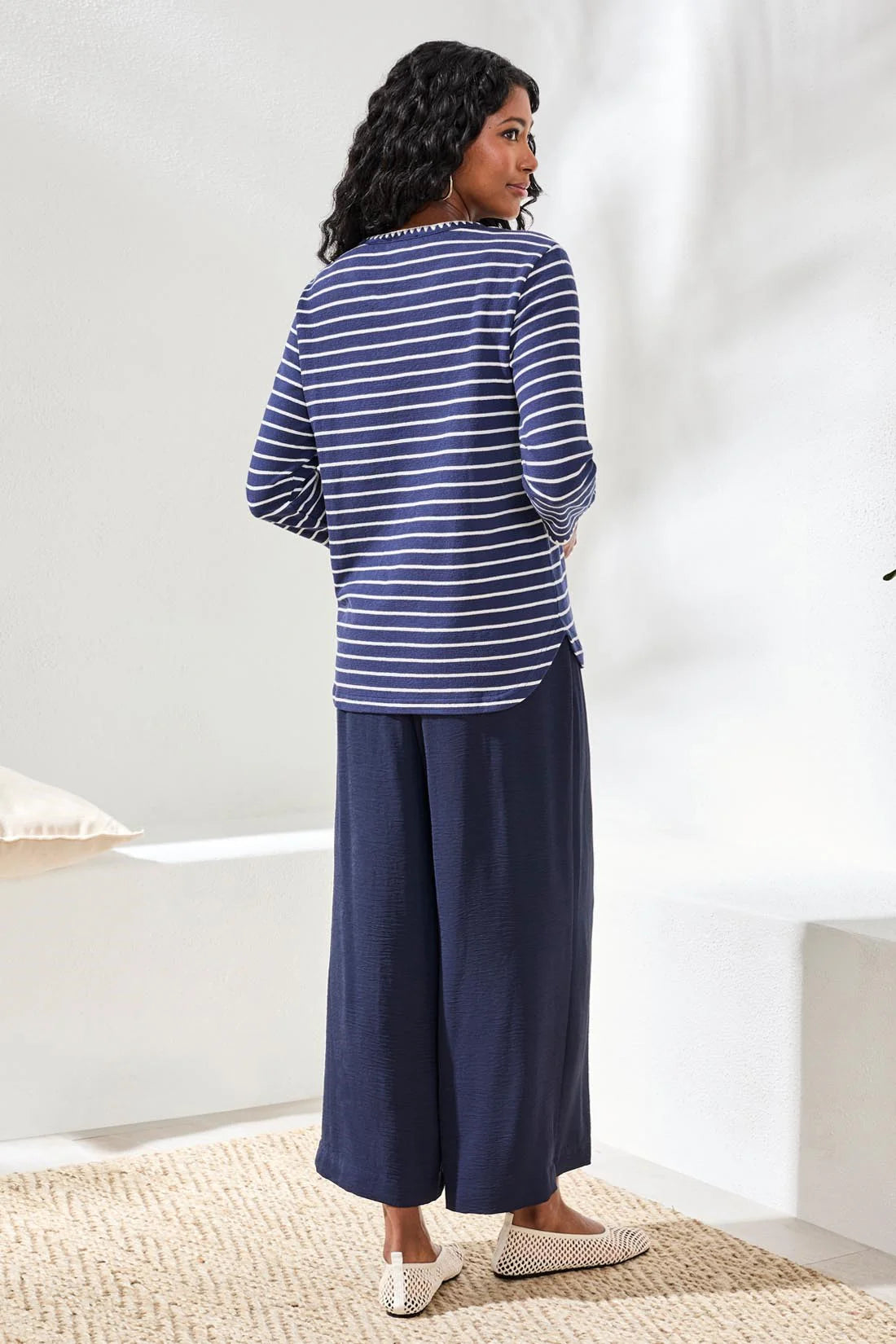 Striped Patch Pocket Stitch Details Top. Style TR2433O-8420