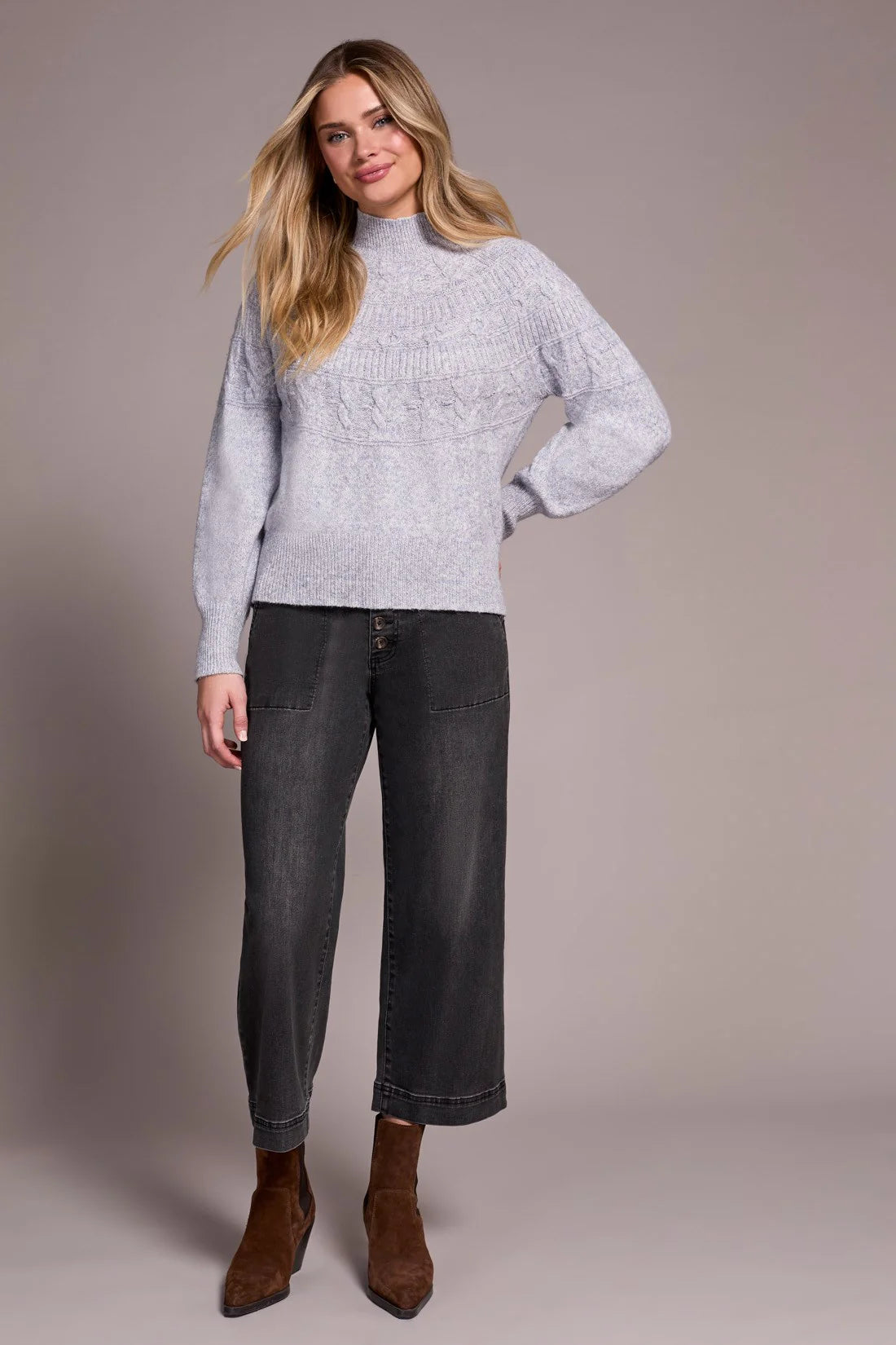 Mock Neck Subtle Pattern Sweater. Style TR2252O-8199