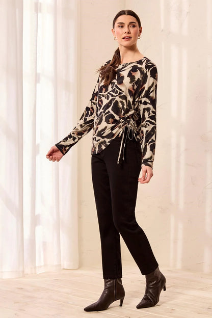 Side Ruching Long Sleeve Crew Neck Knit Top. Style TR3168O-3457