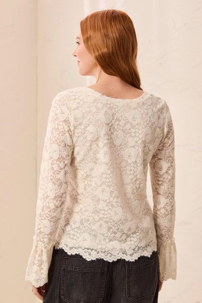 Wear 2 Ways Lace V-Neck Scalloped Hem Top. Style TR6359O-5733