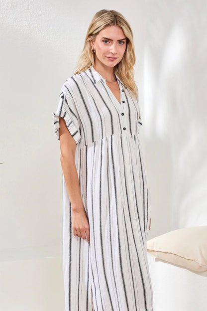 Soft Linen Button‑Front Midi Dress. Style TR6095O-5400