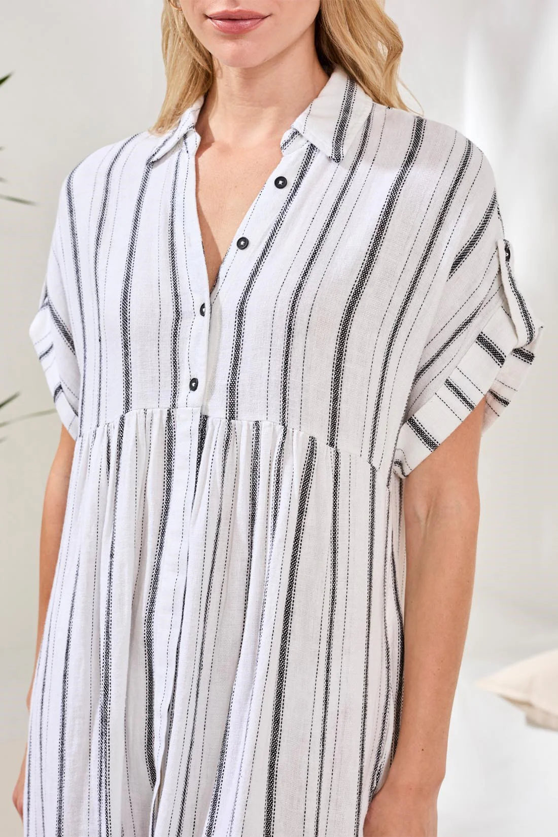 Soft Linen Button‑Front Midi Dress. Style TR6095O-5400