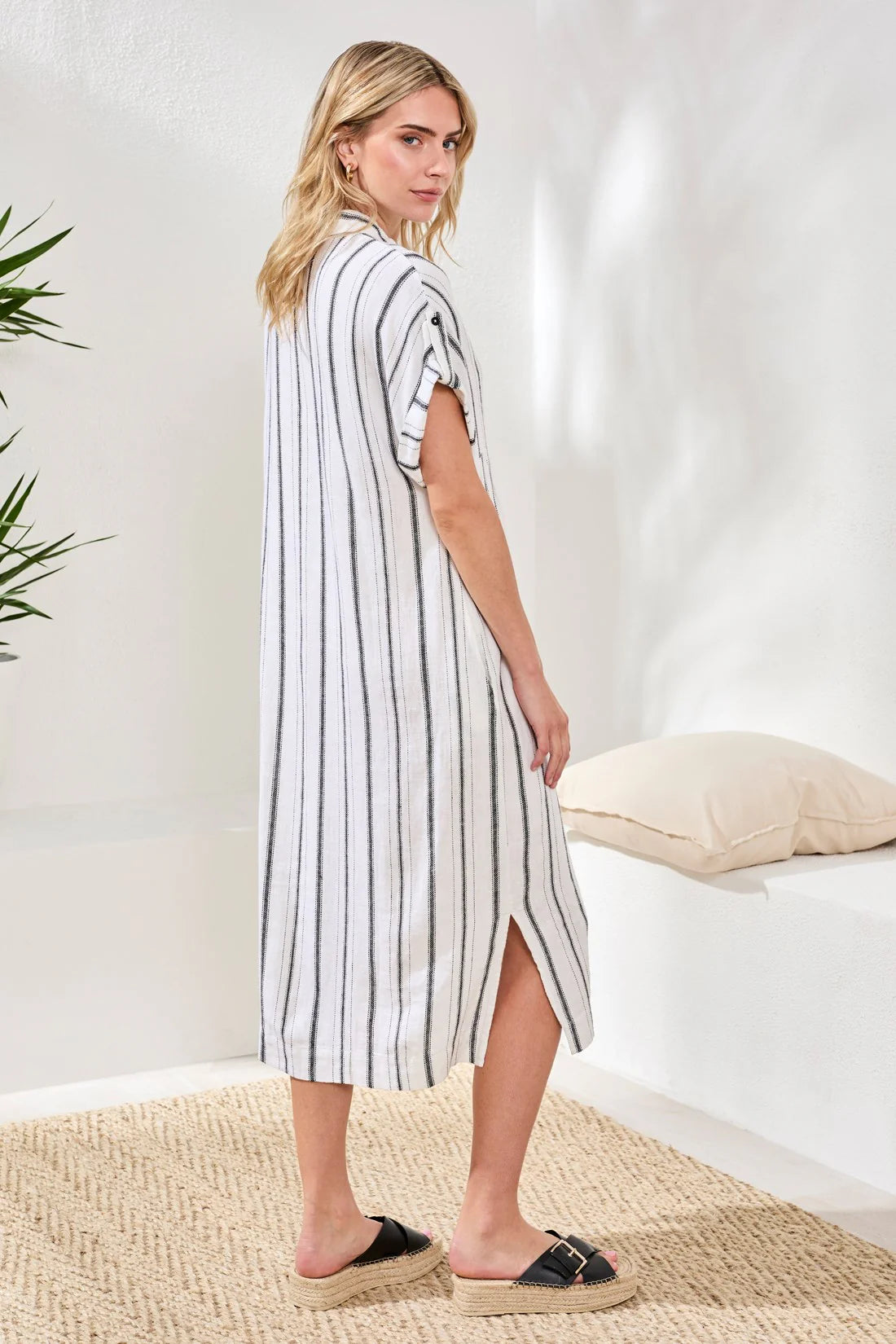 Soft Linen Button‑Front Midi Dress. Style TR6095O-5400
