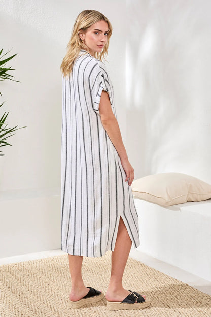 Soft Linen Button‑Front Midi Dress. Style TR6095O-5400