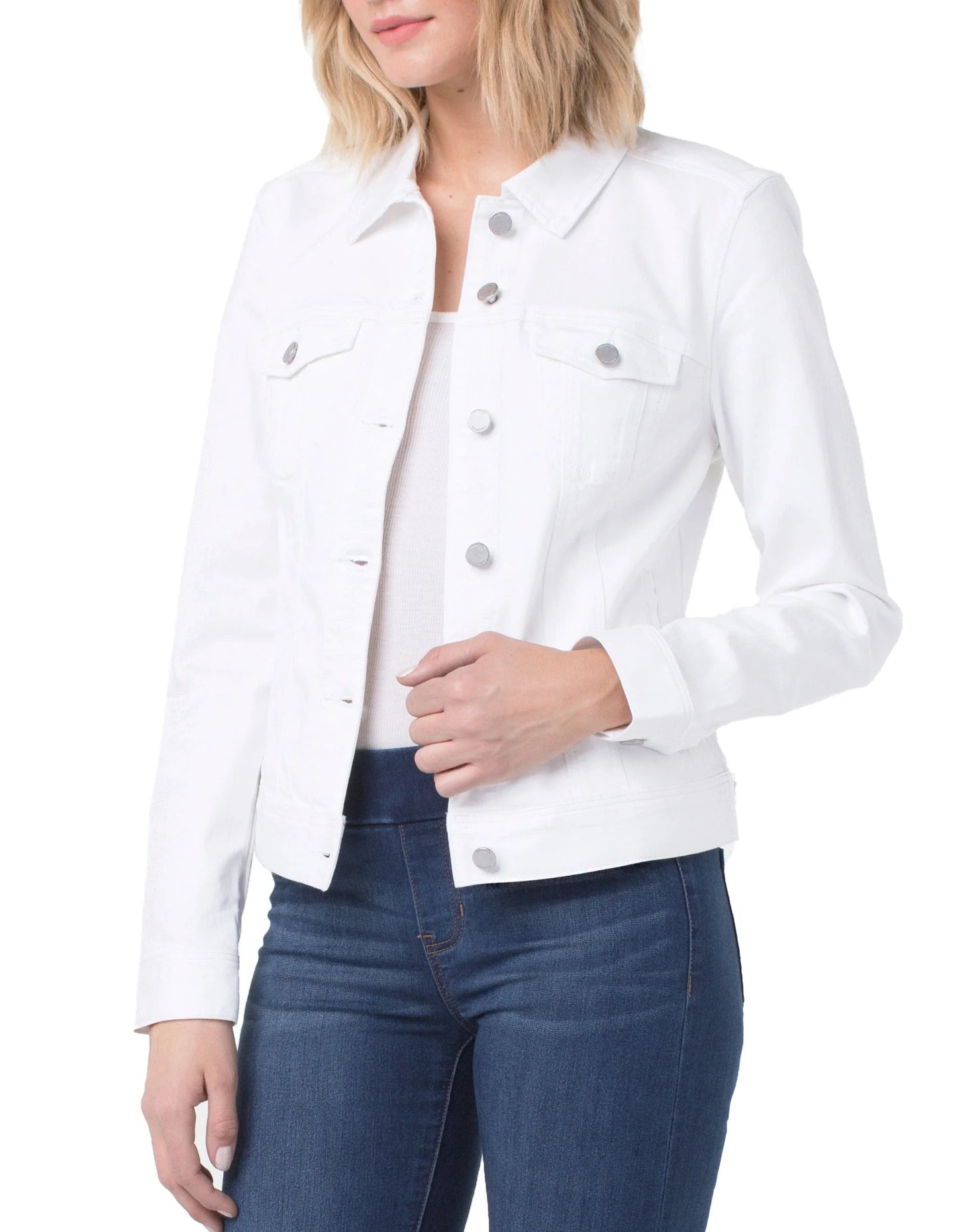 White Button Front Jean Jacket. Style LVLM1004WFV1