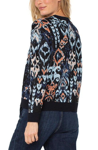 Drop Shoulder Crew Neck Patterned Sweater. Style LVLM8J12SR09J6