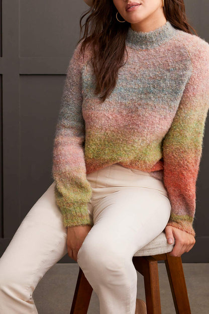 Ombre Bouclé Mock Neck Sweater. Style TR1942O-3963