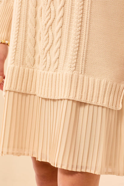 Cable Knit & Pleated Chiffon Sweater Dress. Style TR3228O-576