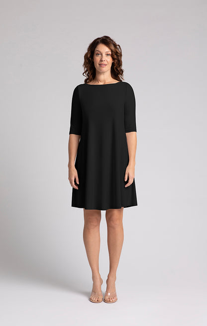 Nu Trapeze Elbow Sleeve Black Dress. Style SI28174-4BLK