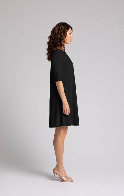 Nu Trapeze Elbow Sleeve Black Dress. Style SI28174-4BLK