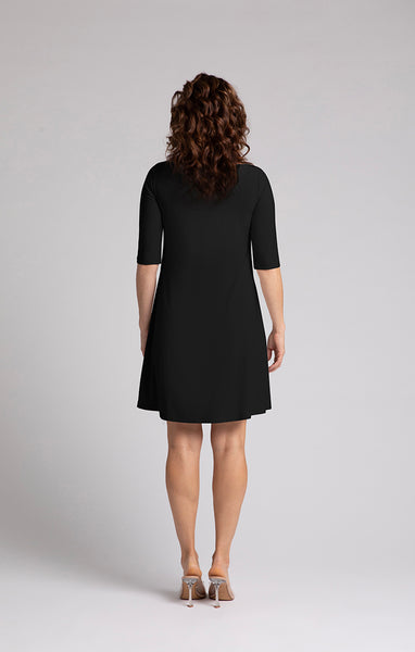 Nu Trapeze Elbow Sleeve Black Dress. Style SI28174-4BLK