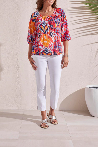 Printed Round Neck Peasant Top. Style TR1707O-1557