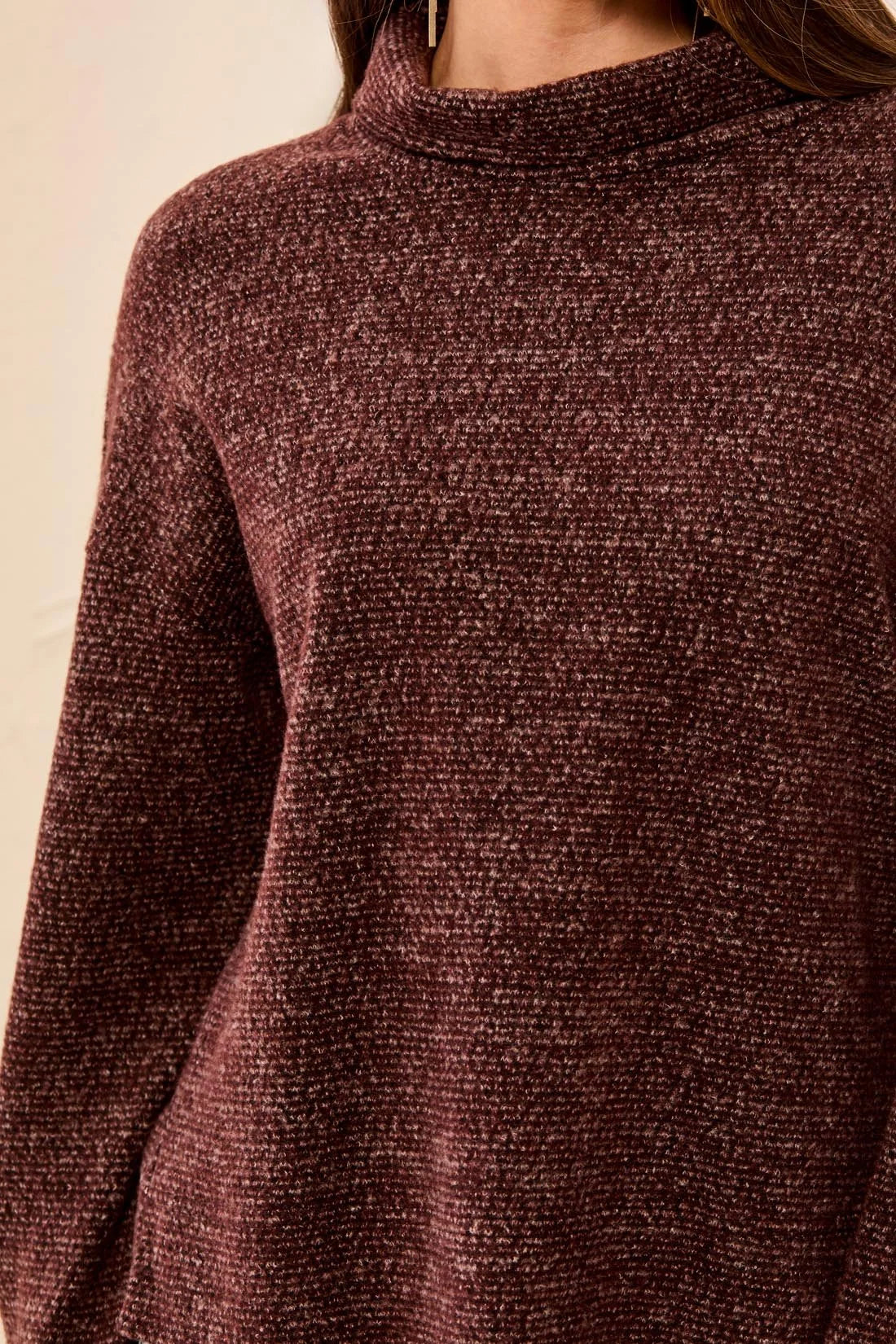 Funnel Neck Thumb Holes Knitted Sweater. Style TR3170O-8510