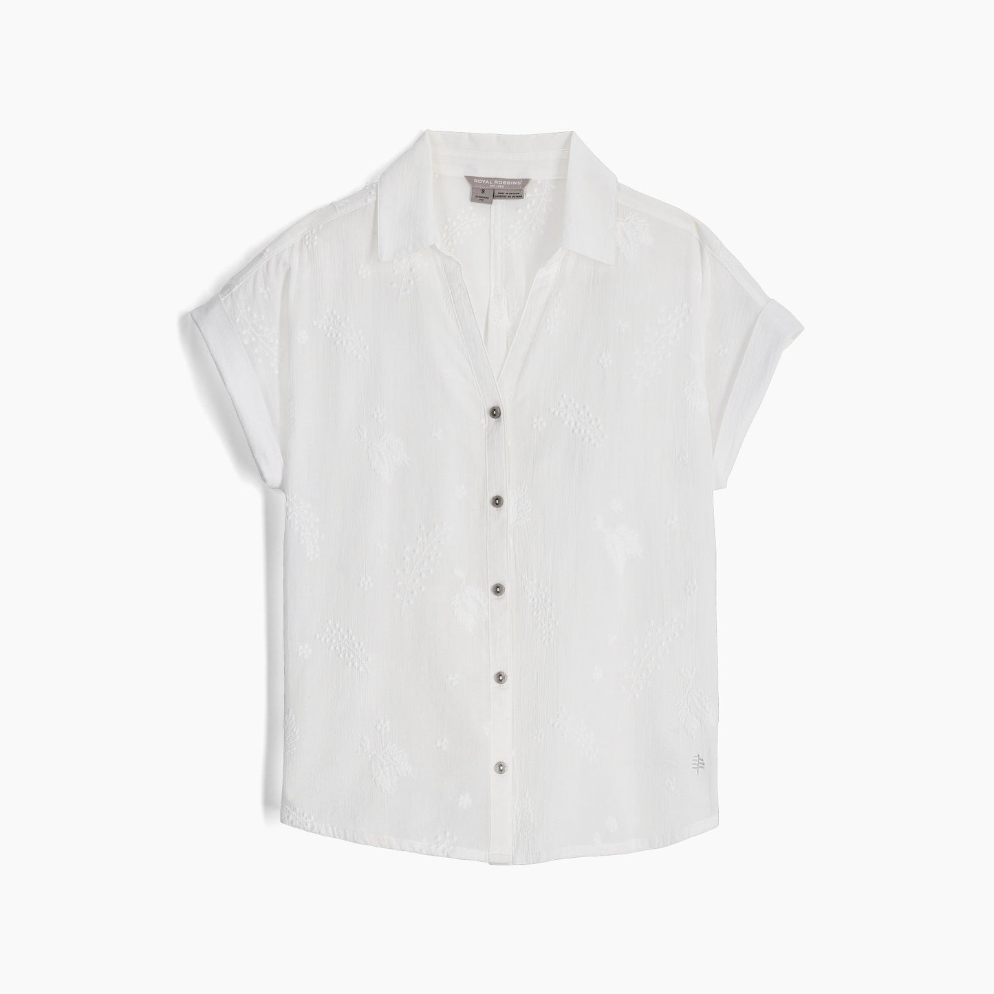 Button Up Crinkled Cotton with Floral Embroidery Top. Style RYRY621018