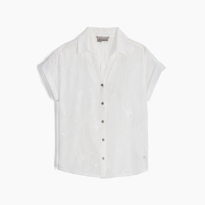 Button Up Crinkled Cotton with Floral Embroidery Top. Style RYRY621018