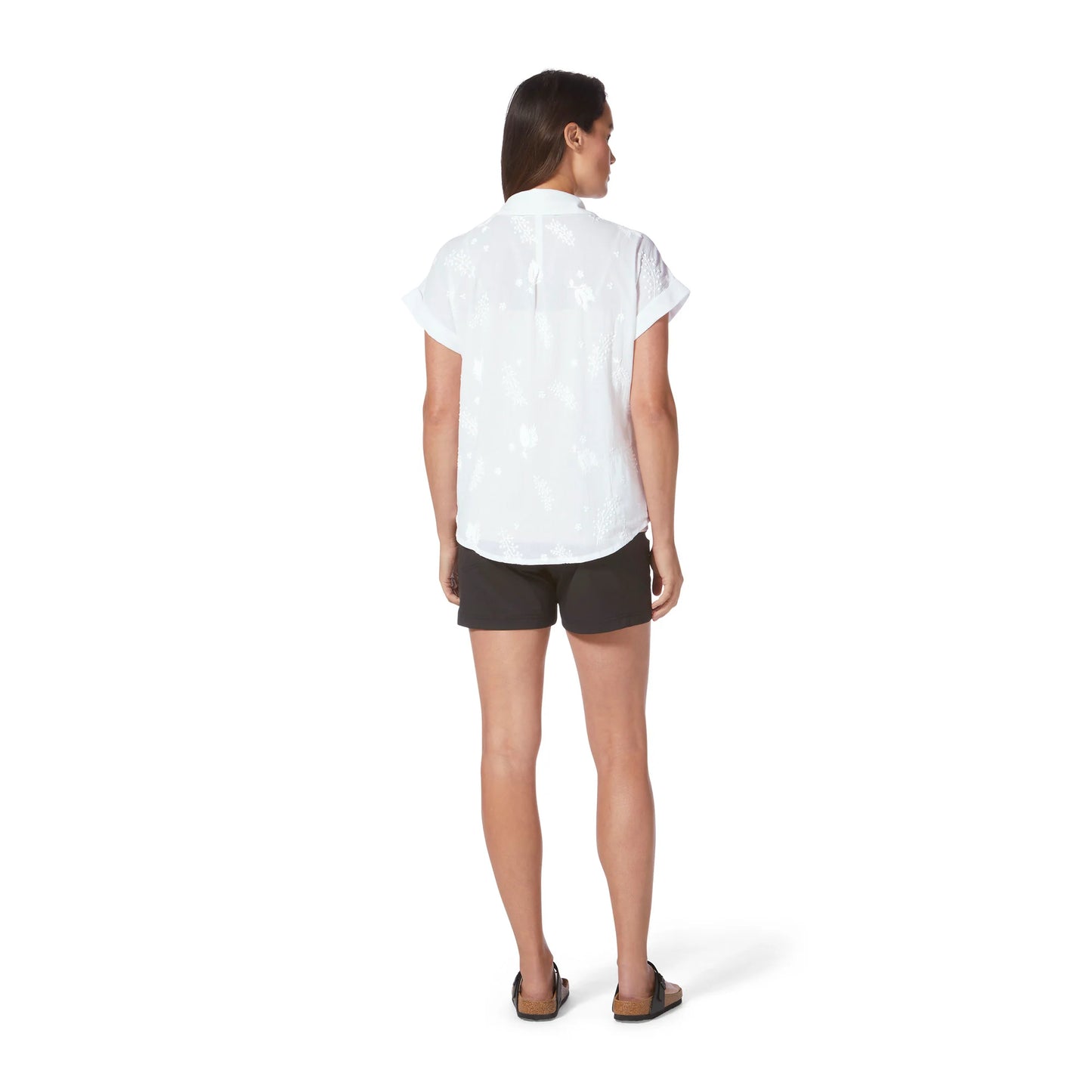 Button Up Crinkled Cotton with Floral Embroidery Top. Style RYRY621018