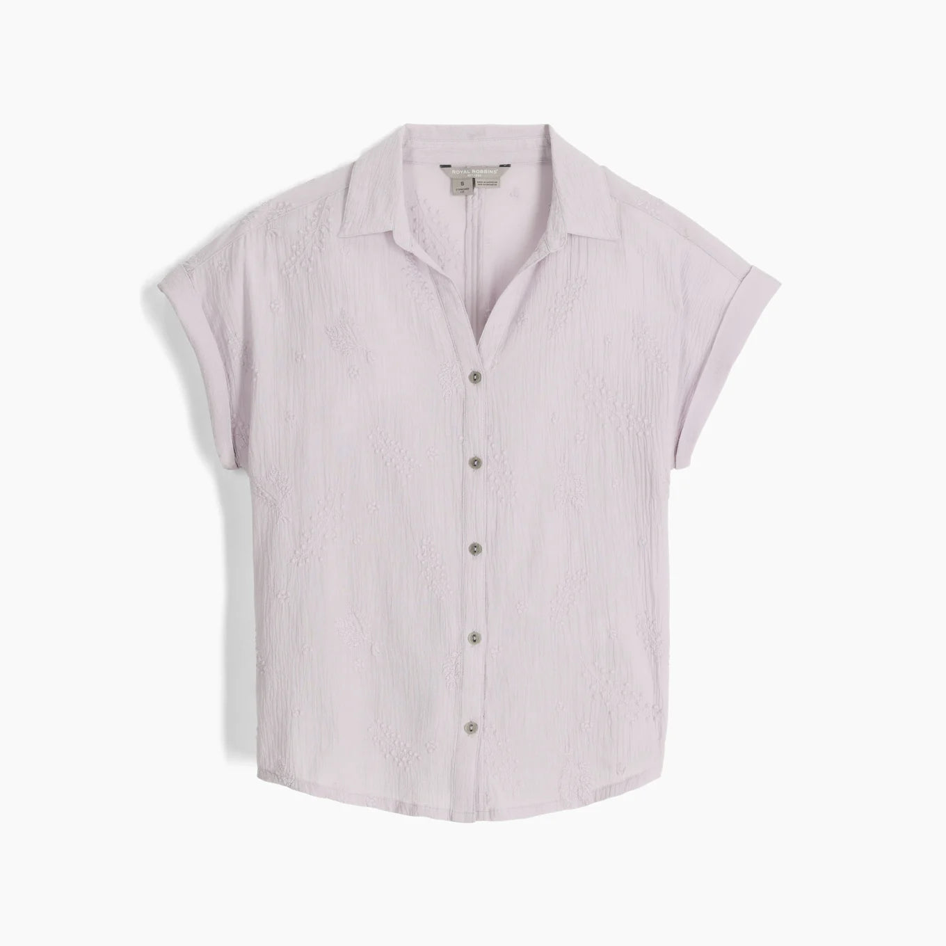 Button Up Crinkled Cotton with Floral Embroidery Top. Style RYRY621018