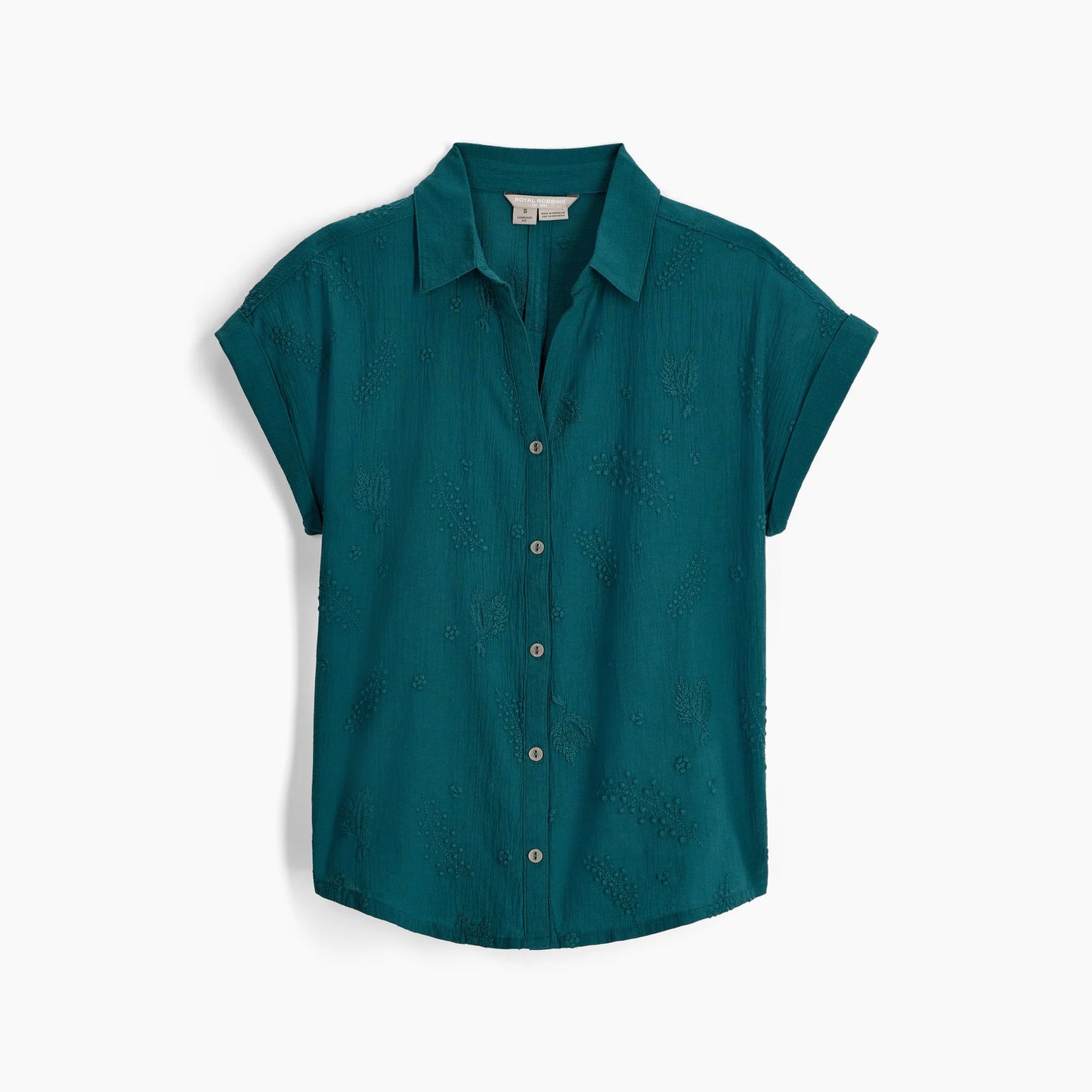 Button Up Crinkled Cotton with Floral Embroidery Top. Style RYRY621018