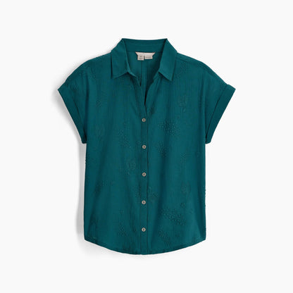 Button Up Crinkled Cotton with Floral Embroidery Top. Style RYRY621018
