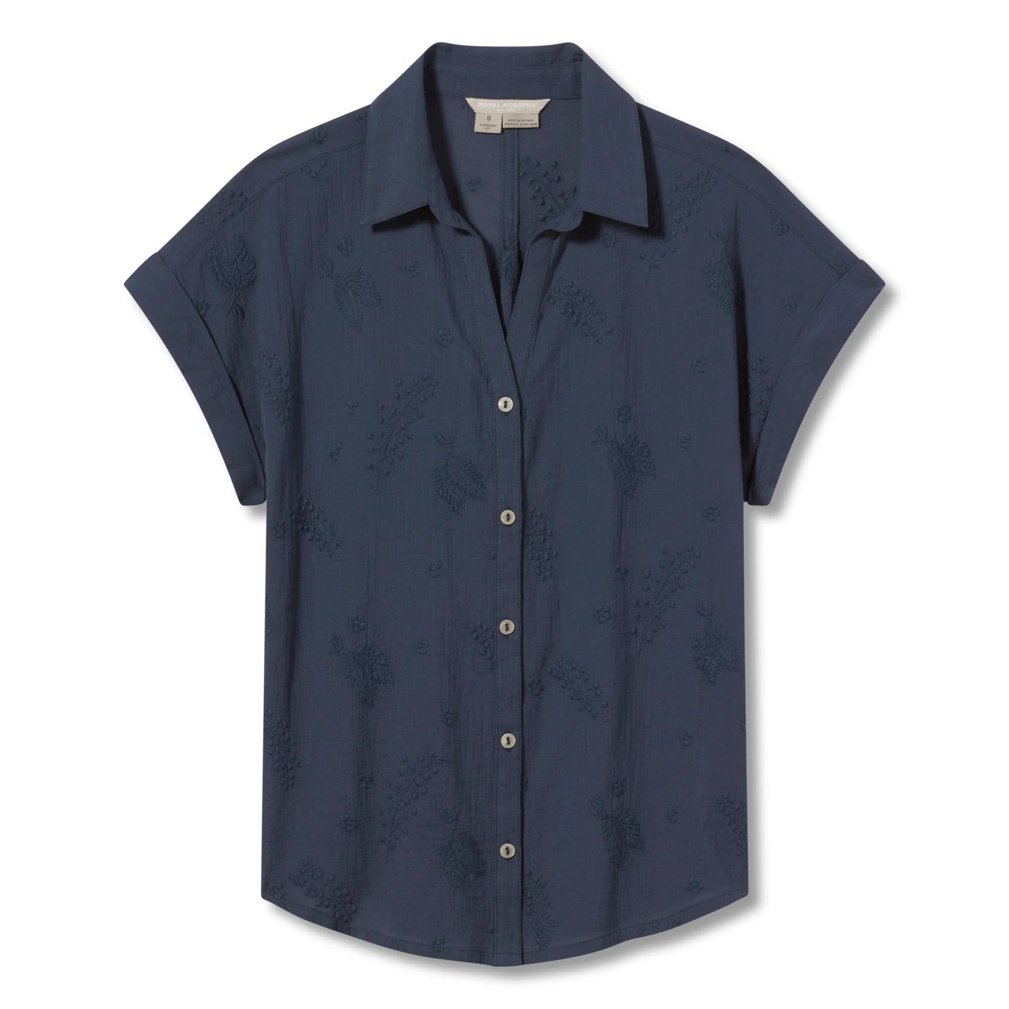 Button Up Crinkled Cotton with Floral Embroidery Top. Style RYRY621018