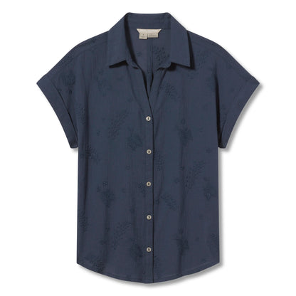 Button Up Crinkled Cotton with Floral Embroidery Top. Style RYRY621018