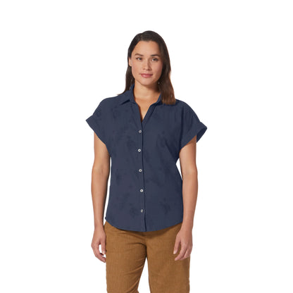 Button Up Crinkled Cotton with Floral Embroidery Top. Style RYRY621018