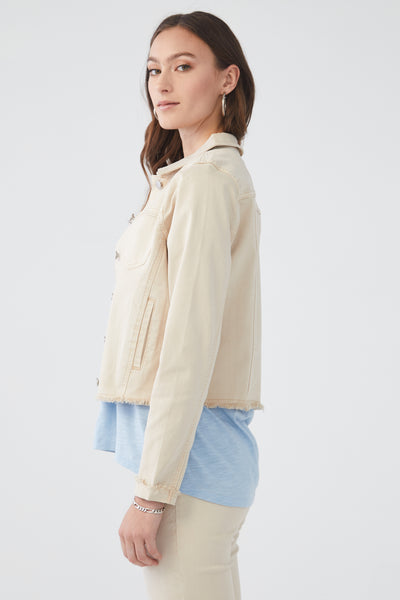 Frayed Hem Stretch Denim Jacket in Multiple Colours. Style FD1939511