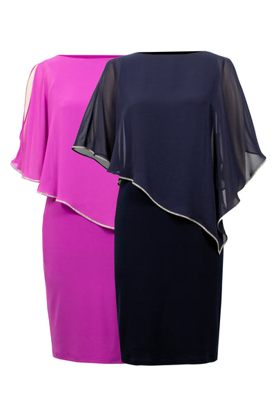 Sheer Cape Layered Dress in Multiple Colours. Style JR221062