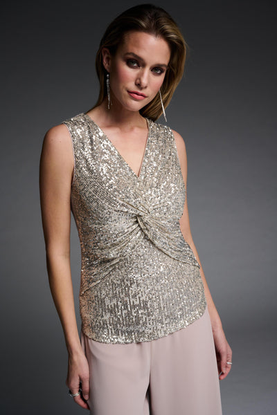 Knot Front Sequin Sleeveless Top. Style JR223761