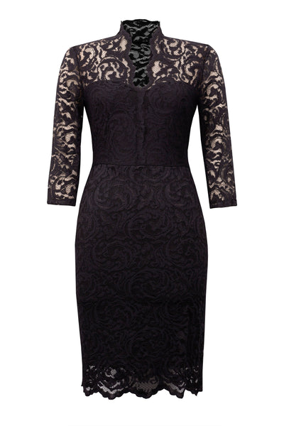 Lace Overlay V-Neck Dress. Style JR224098
