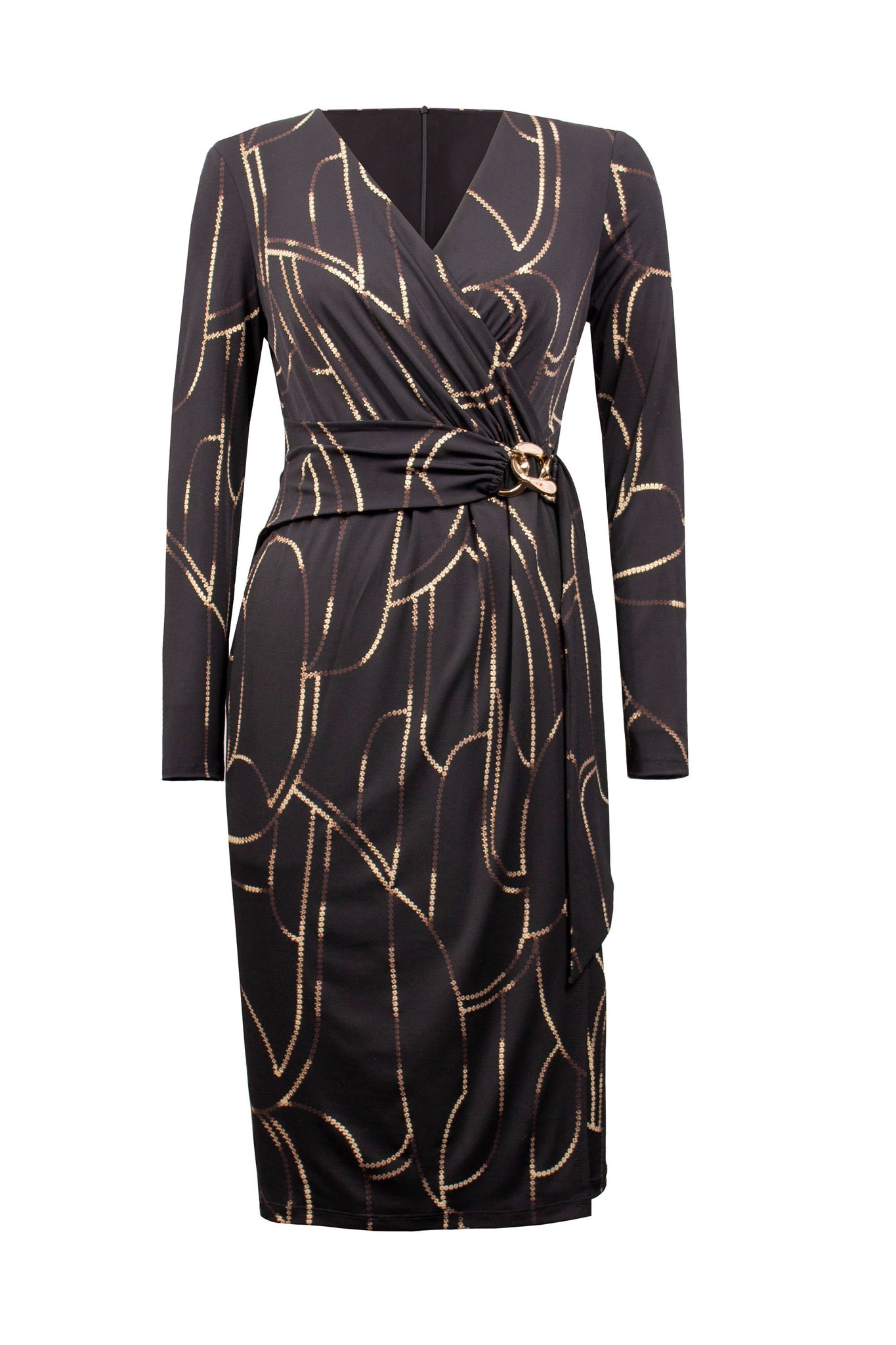 Printed Sequin Ornamental Metal Detail Dress. Style JR224284