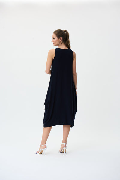 Silky Knit Sleeveless Cocoon Dress in Black or Agave. Style JR231179
