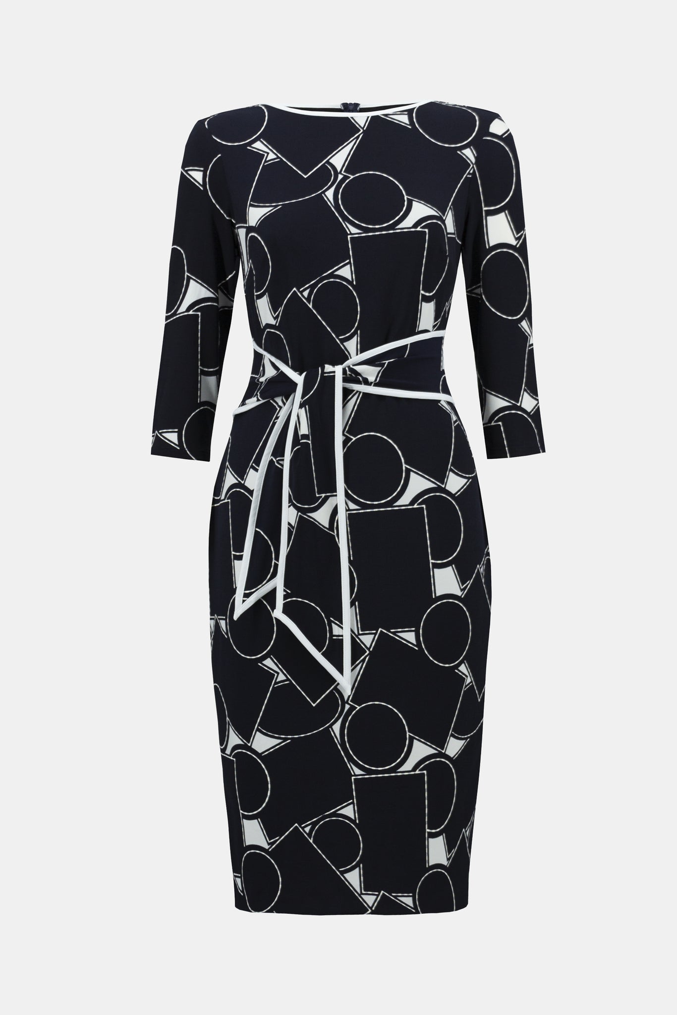 Geometric Print Silky Knit Sheath Dress. Style JR231284