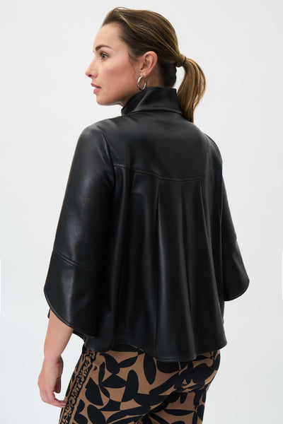 Vegan Leather Tulip Sleeve Jacket in Black or Espresso. Style JR231290