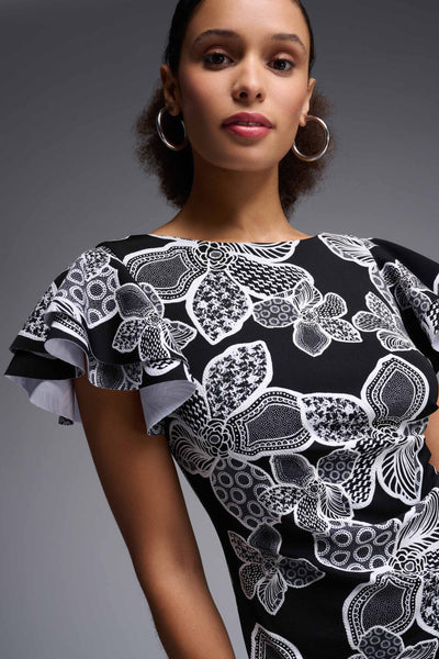 Textured Floral Print Ruffled Sleeve Dress. Style JR231712