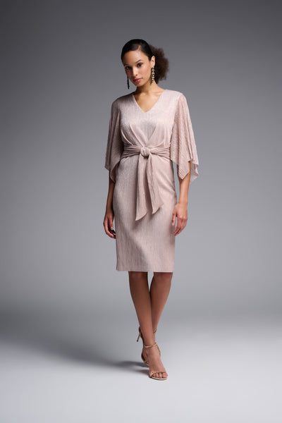 Tie Front Draped Sleeve Shimmer Dress. Style JR231715