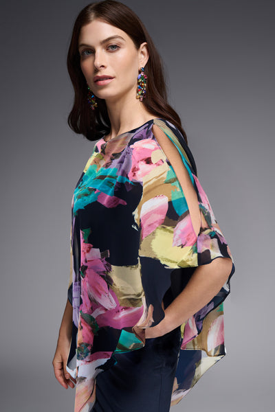 Sheer Floral Overlay Cape Dress. Style JR231755