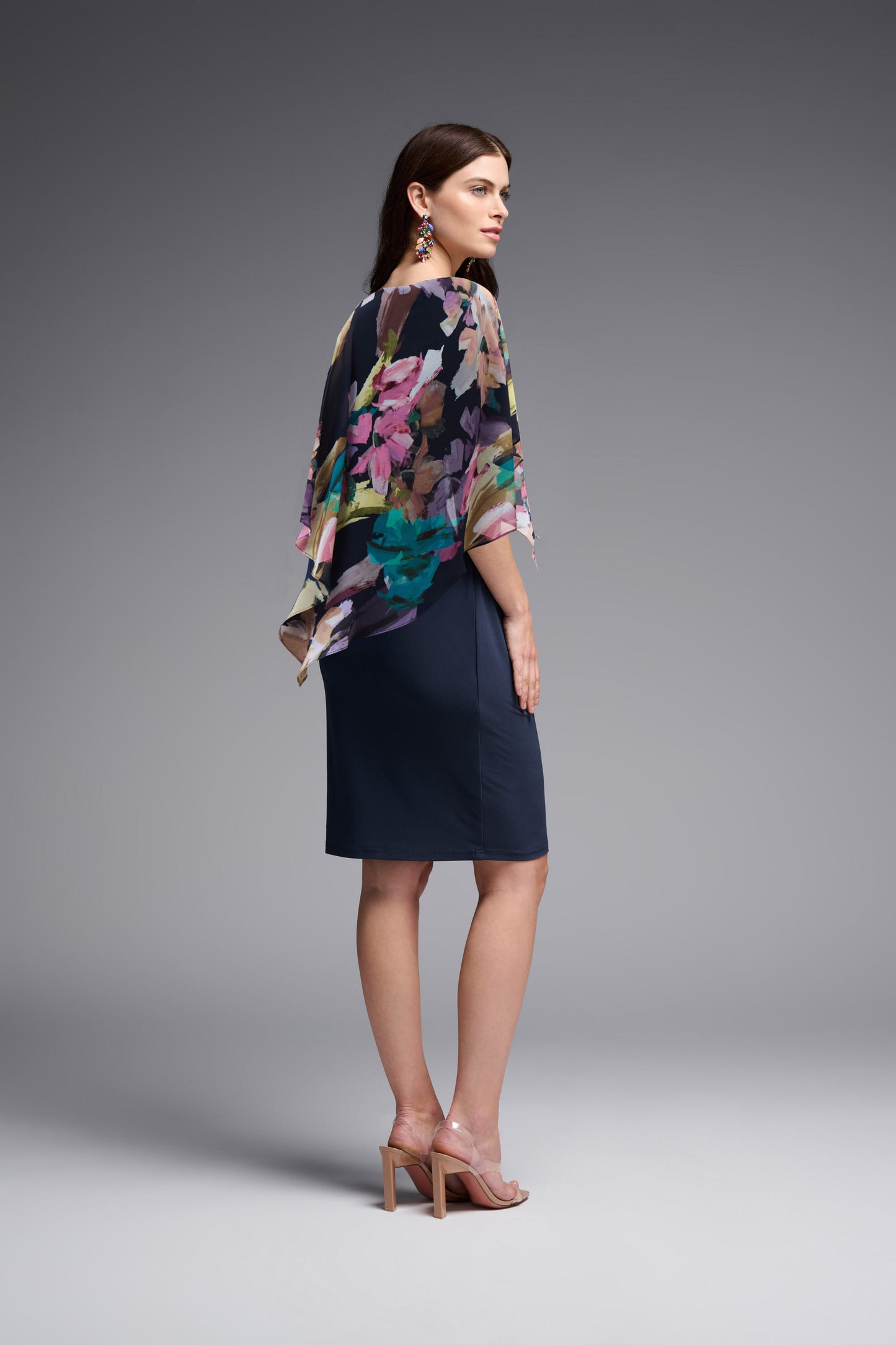 Sheer Floral Overlay Cape Dress. Style JR231755