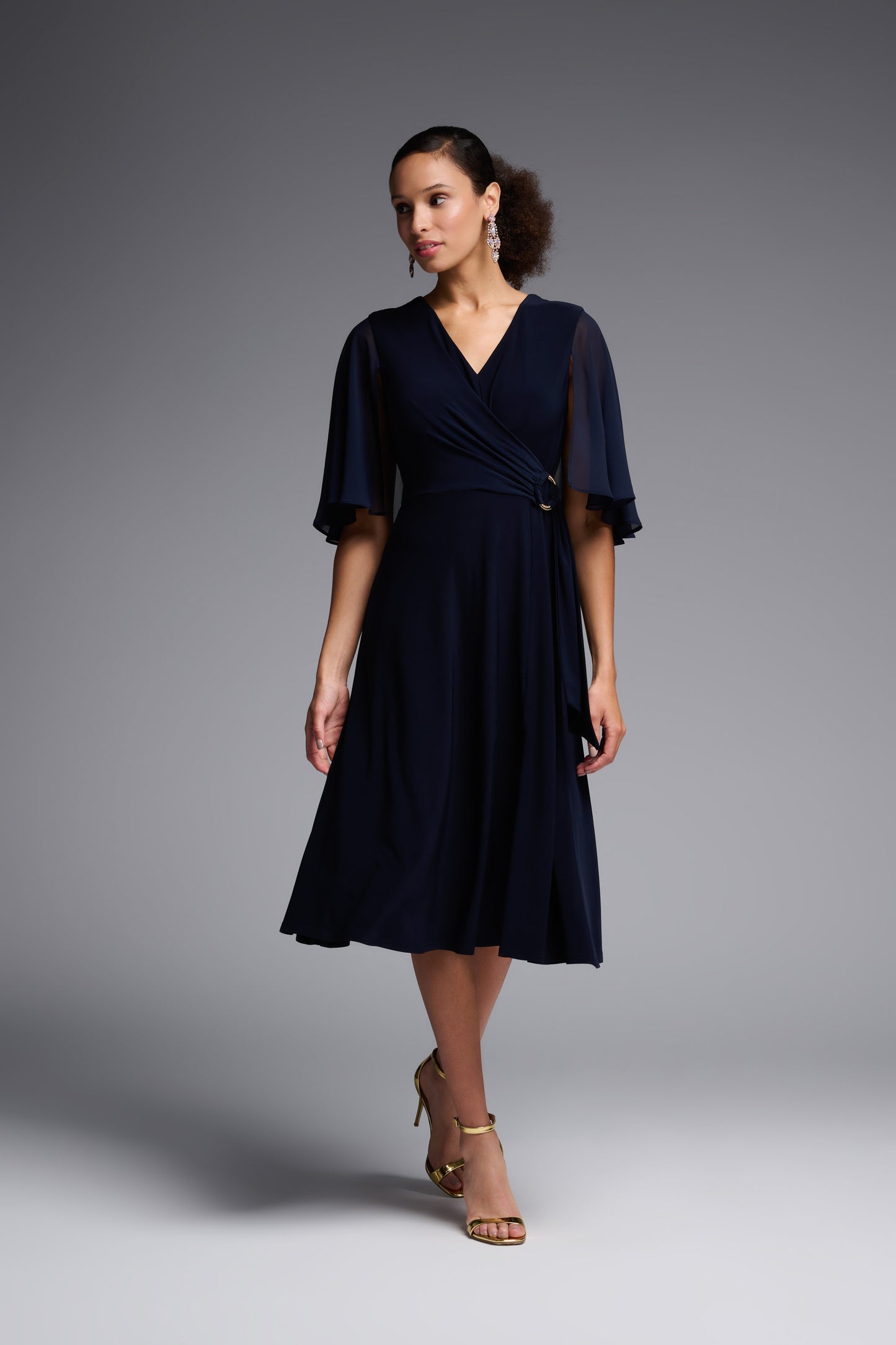 Sheer Sleeve Side Tie Dress. Style JR231757