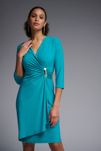 Ruching & Gold Clasp Crossover Front Dress. Style JR231767