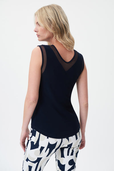 Silky Knit Mesh Trim Top in Midnight Blue or Black. Style JR232137