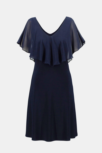 Silky Knit Chiffon Overlay Dress in Mid Blue or Iris Blue. Style JR232240