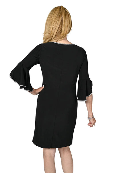 Bell Sleeve Rhinestone Trim Dress in Black or Midnight. Style FL238205