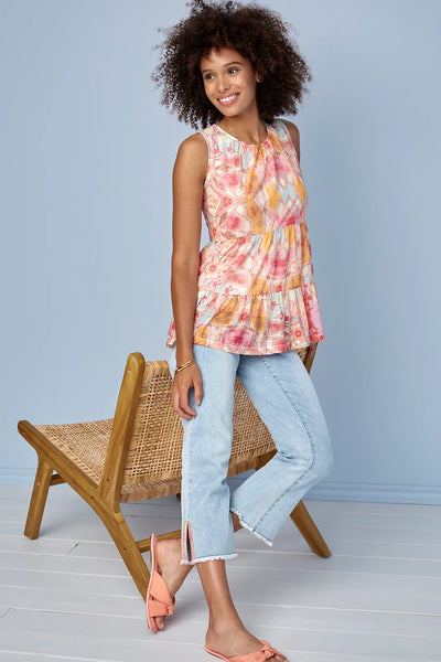 Tiered Printed Sleeveless Top. Style TR7706O-2401