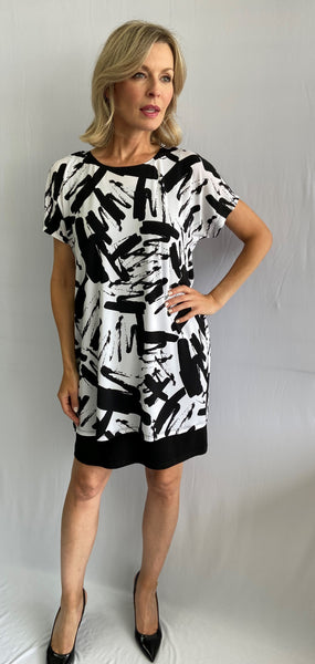 Double Layer Crossover Back Black & White Dress. Style SW77220